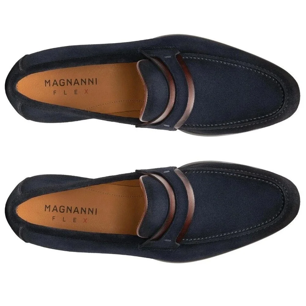 Magnanni Sz 9 Leather Daniel Loafer Men Navy Suede Slip On Flat Shoes